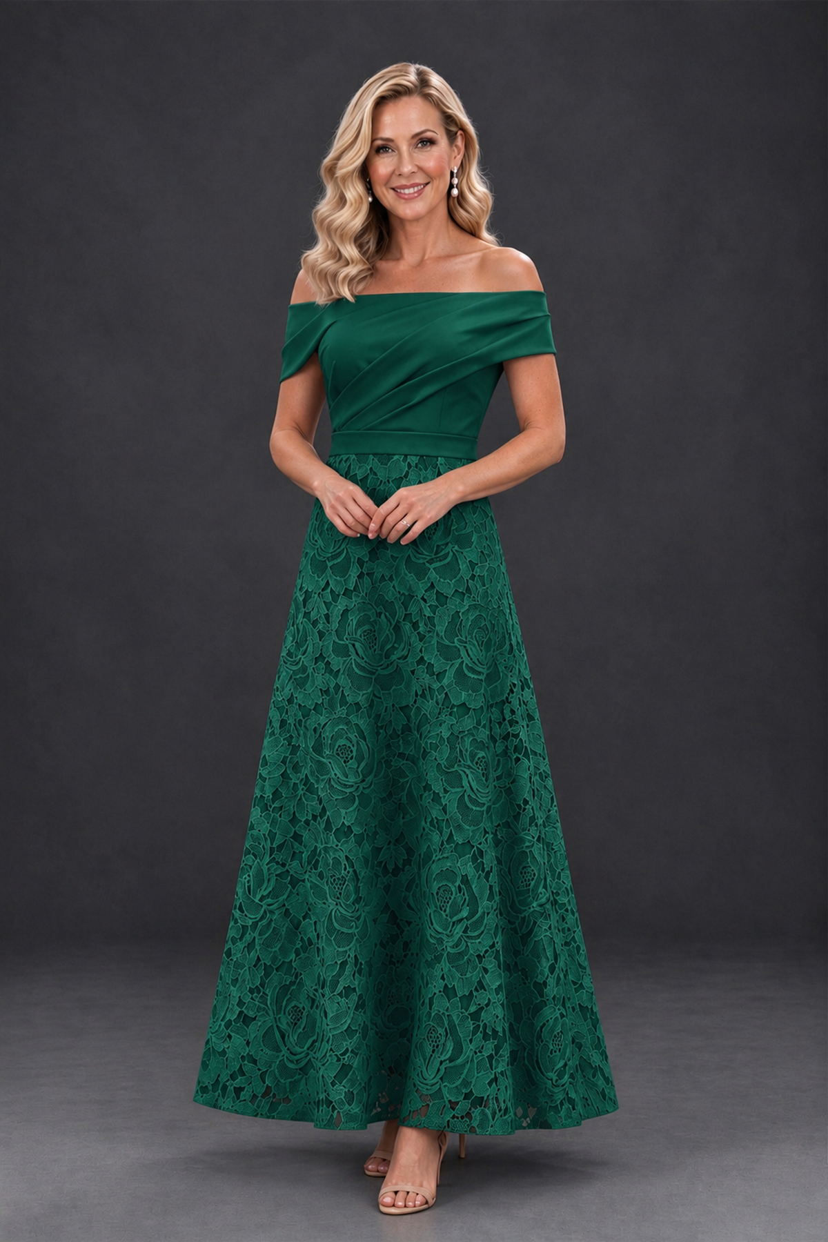 BOLODOO Emerald Green Off-the-Shoulder Floral A-Line Mother of the Bride Dress - Emerald Green - Emerald Green_1