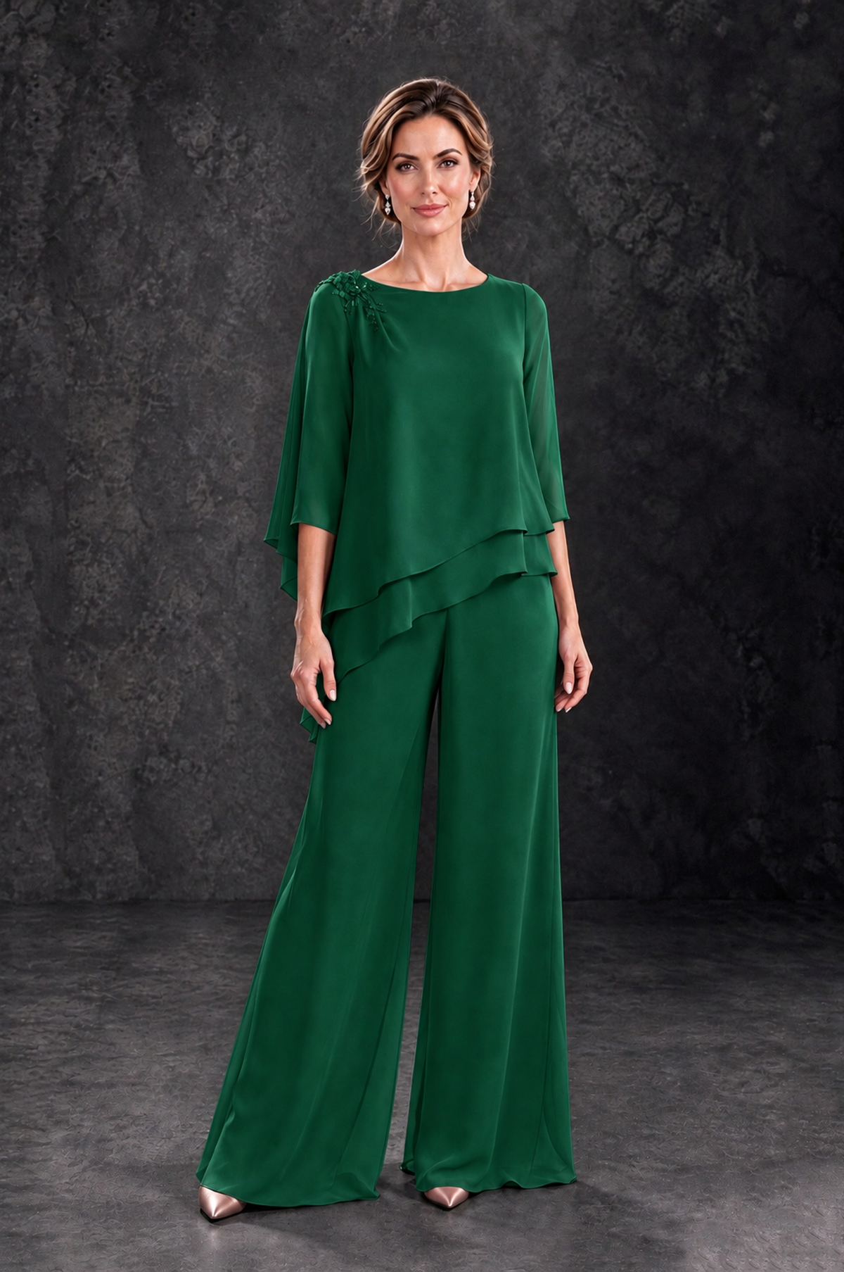 BOLODOO Emerald Green Layered Wide-Leg Mother of the Bride Pant Suit - Emerald Green - Emerald Green_1