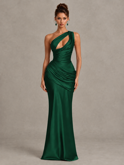 BOLODOO Emerald Green One-Shoulder Cutout Satin Mermaid Prom Dress - Emerald Green - Emerald Green_1