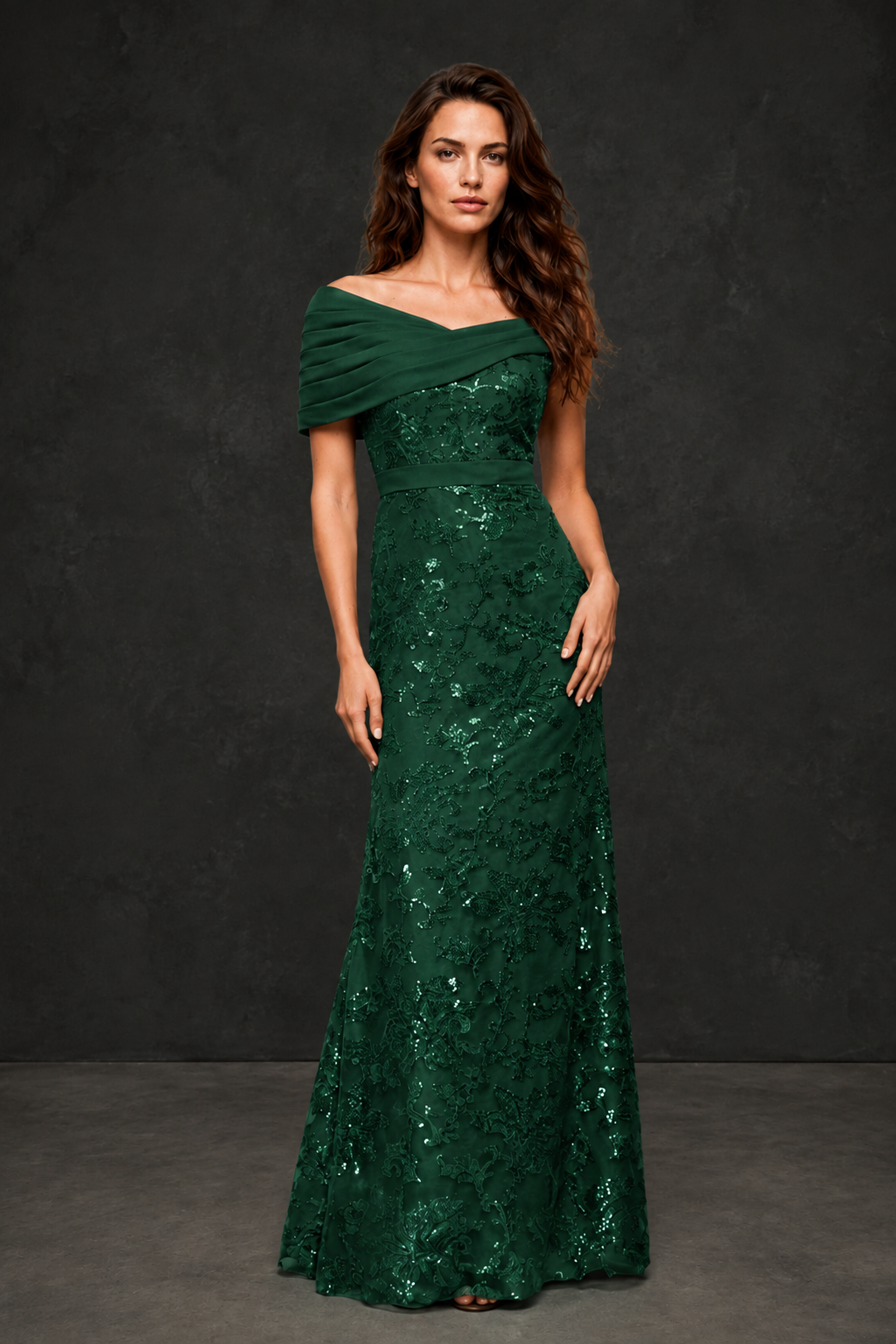 BOLODOO Emerald Green Off-Shoulder Sequin Lace Mermaid Evening Gown | Mother of the Bride Formal Dress - Emerald Green