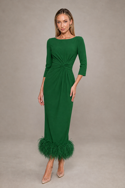 BOLODOO Emerald Green Feather-Trim Twist-Waist Midi Dress - Emerald Green - Emerald_Green_1