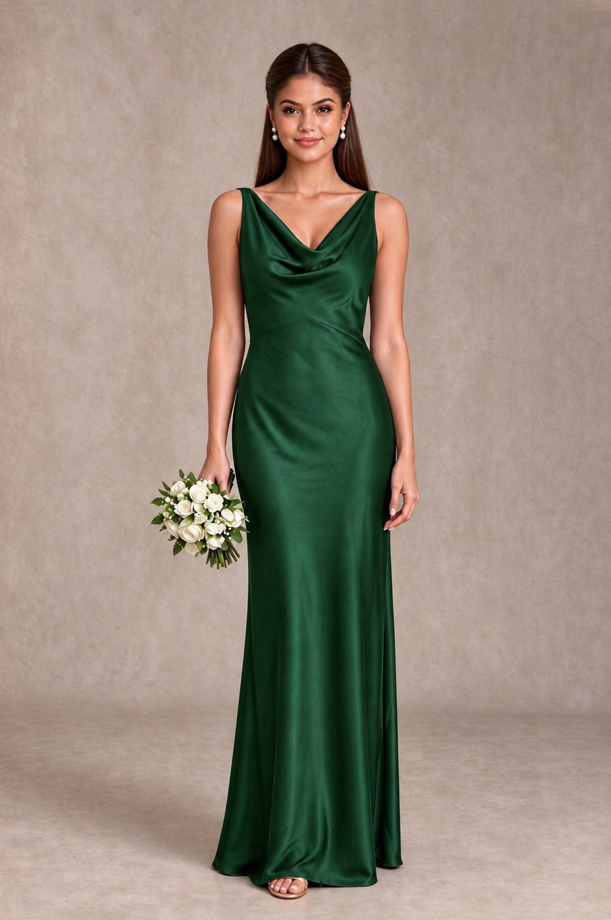 BOLODOO Emerald Green Cowl Neck Open Back Satin Bridesmaid Dress - Emerald Green - Emerald Green_1