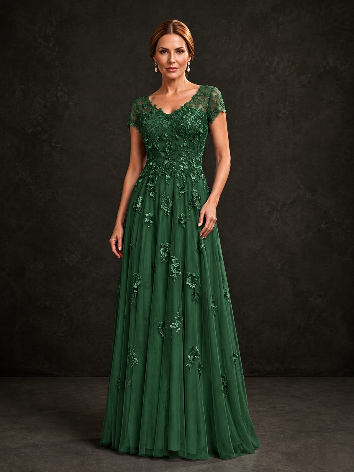 BOLODOO Emerald Green Cap Sleeve Lace Appliqué A-Line Formal Gown | Mother of the Bride Dress - Emerald Green - Emerald Green_1