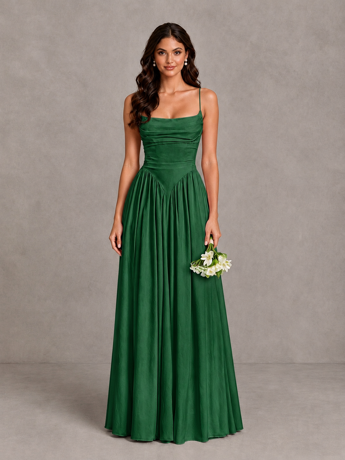 BOLODOO Emerald Green Lace-Up Back A-Line Bridesmaid Dress - Emerald Green - Emerald Green_1