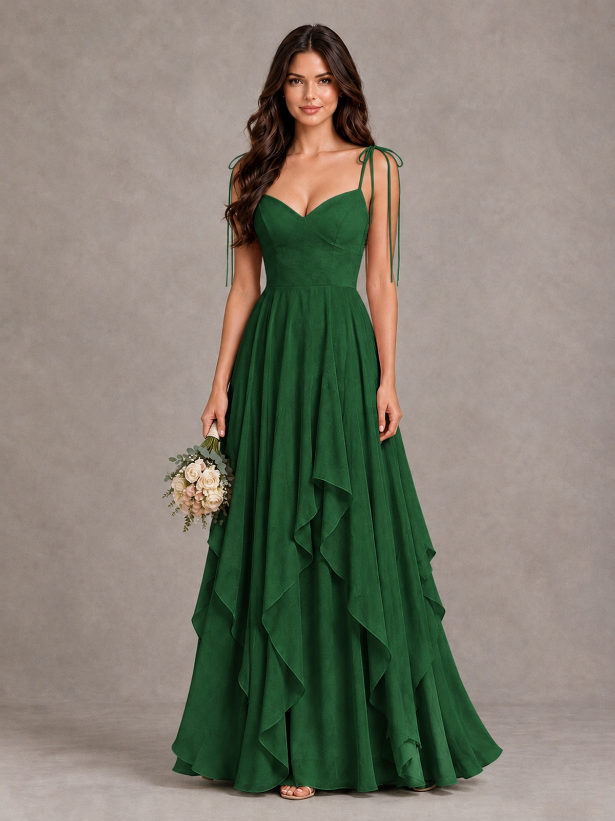 BOLODOO Emerald Green Tie-Strap Ruffle A-Line Bridesmaid Dress - Emerald Green - Emerald Green_1