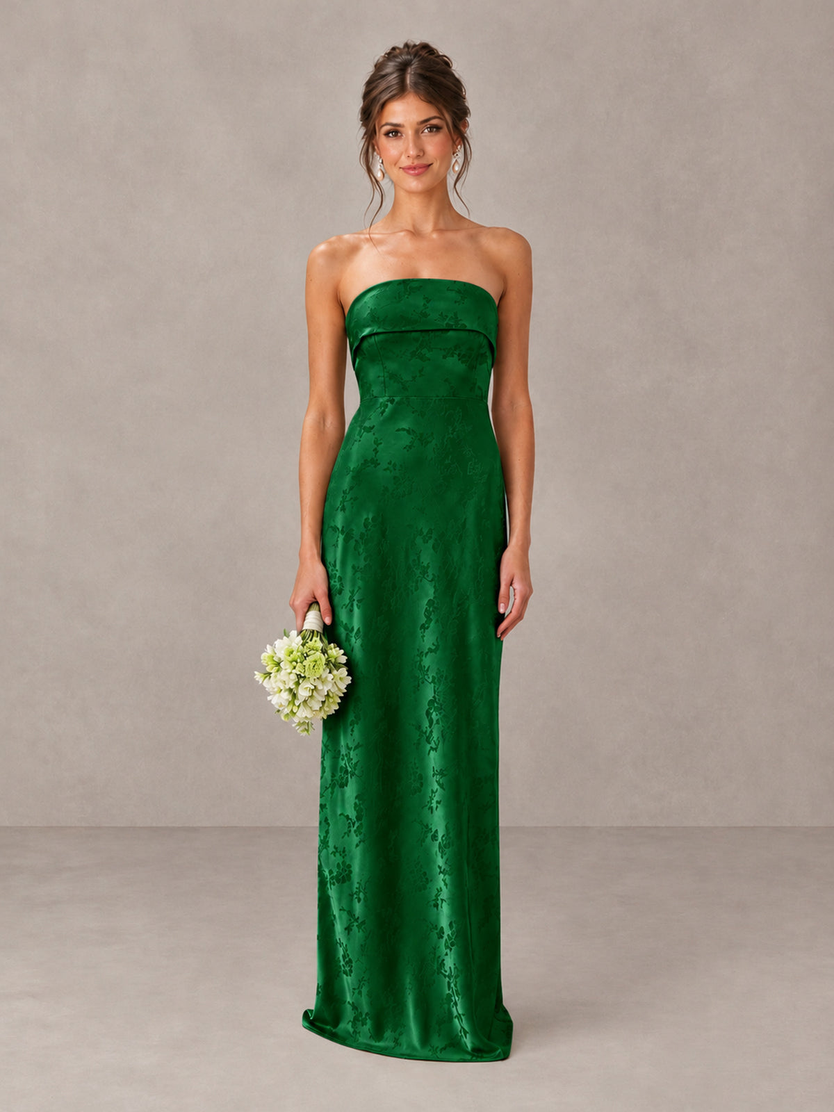 BOLODOO Emerald Green Strapless Floral Bridesmaid Dress - Emerald Green - Emerald Green_1