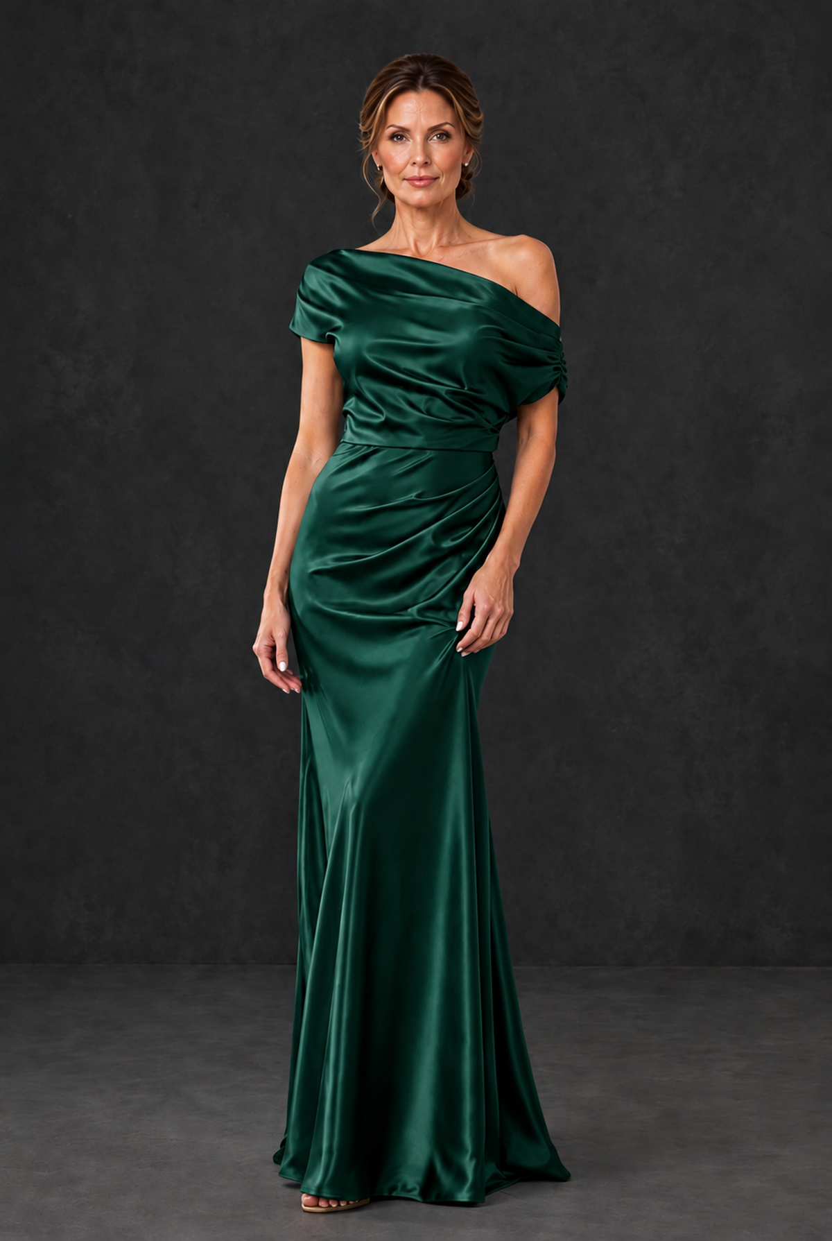 BOLODOO Emerald Green Asymmetric Ruched Mother of the Bride Dress - Emerald Green - Emerald_Green_1