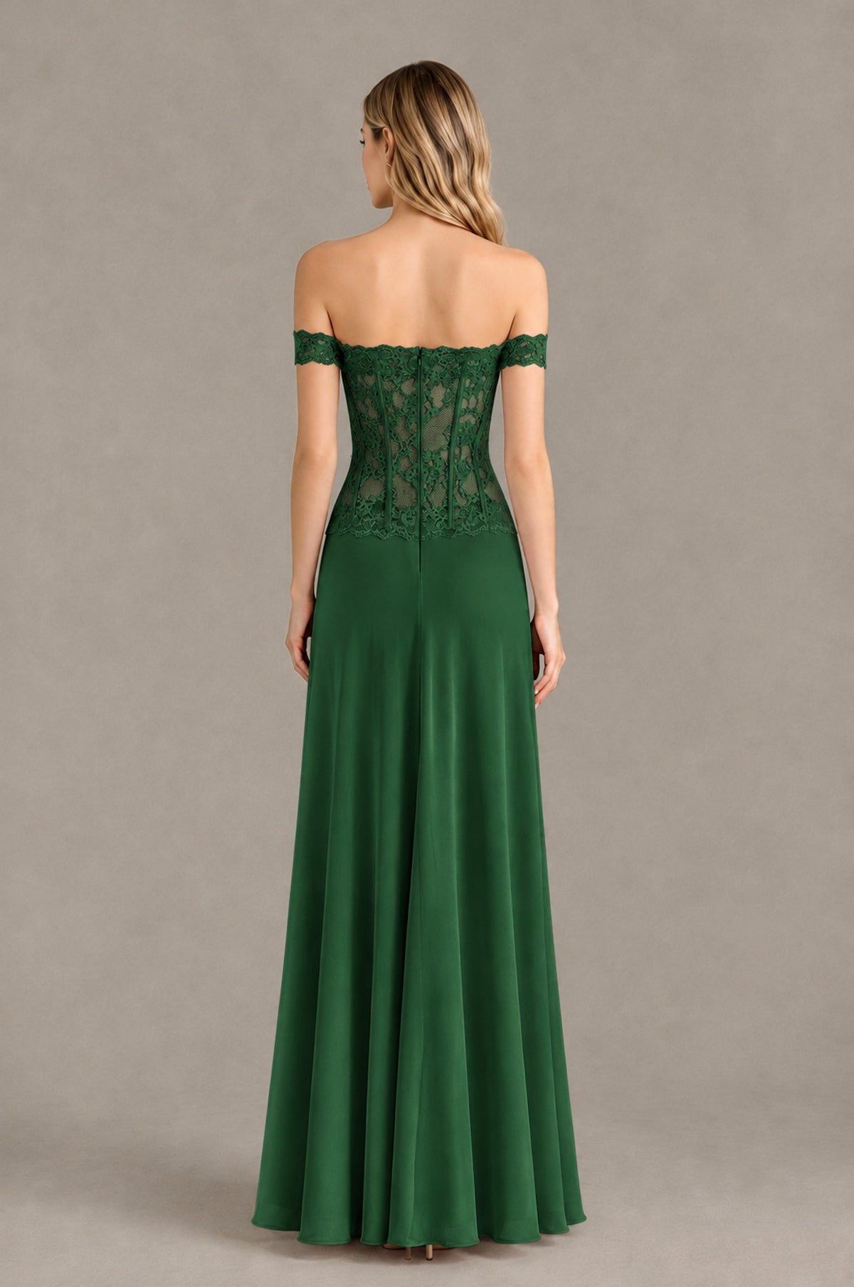BOLODOO Emerald Green Off Shoulder Lace Corset Wedding Guest Dress - Emerald Green - Emerald Green_2