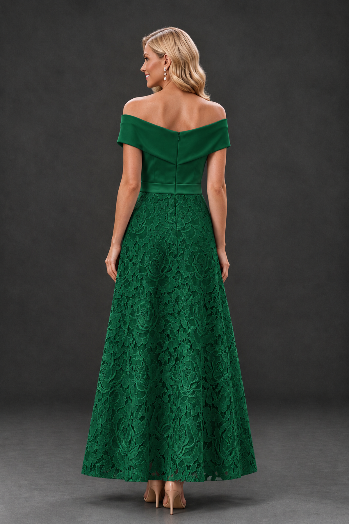 BOLODOO Emerald Green Off-the-Shoulder Floral A-Line Mother of the Bride Dress - Emerald Green - Emerald Green_2