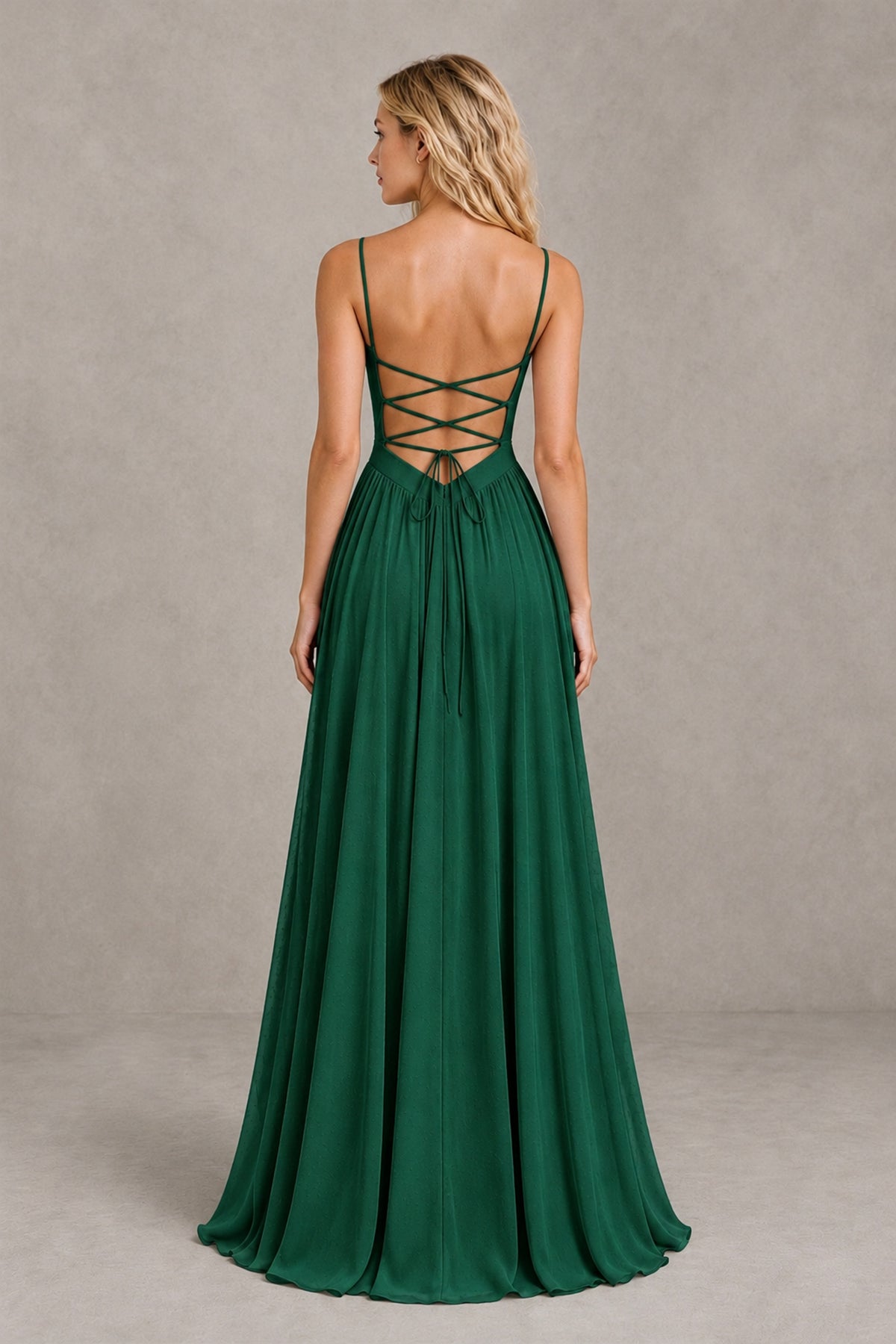 BOLODOO Emerald Green Spaghetti Strap A-Line Bridesmaid Dress with Slit - Emerald Green - Emerald Green_2