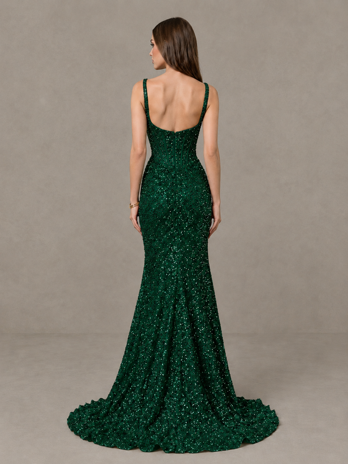 BOLODOO Emerald Green Sequin Corset Evening Gown with High Slit - Emerald Green - Emerald Green_2