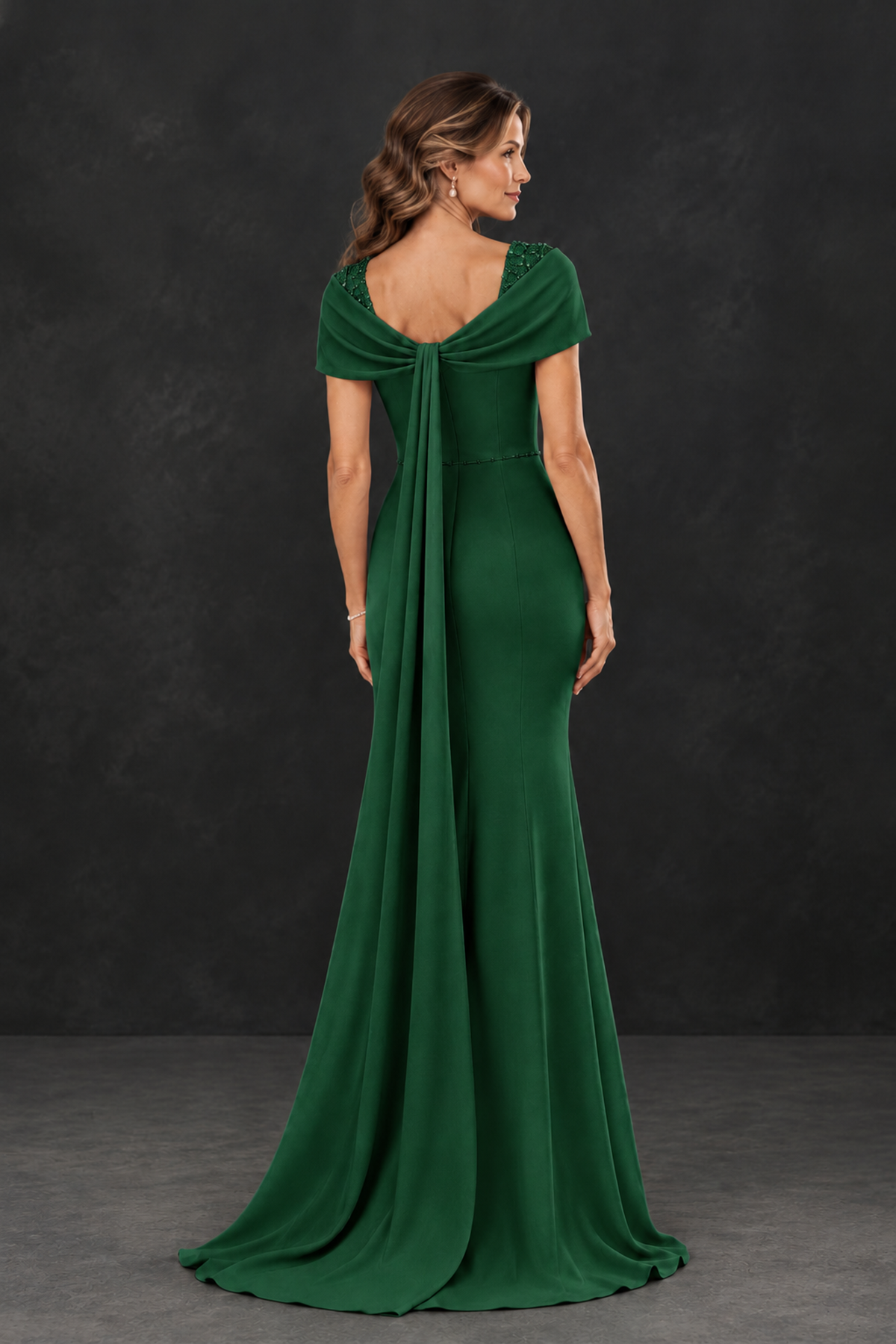BOLODOO Emerald Green Mother of the Bride Dress with Draped Cape Detail - Emerald Green - Emerald_Green_2
