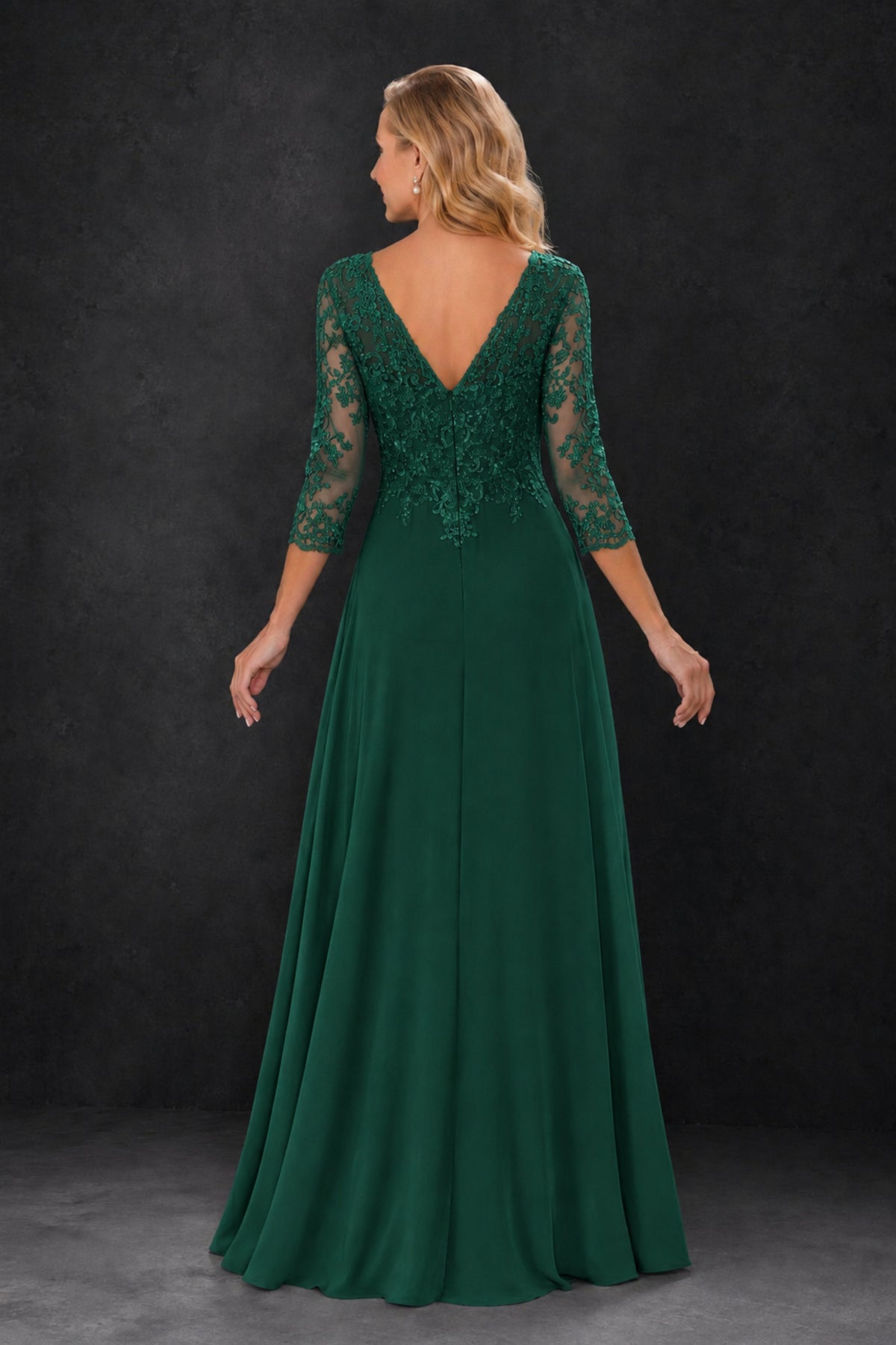 BOLODOO Emerald Green Lace Embroidered Mother of the Bride Dress with 3/4 Sleeves - Emerald Green