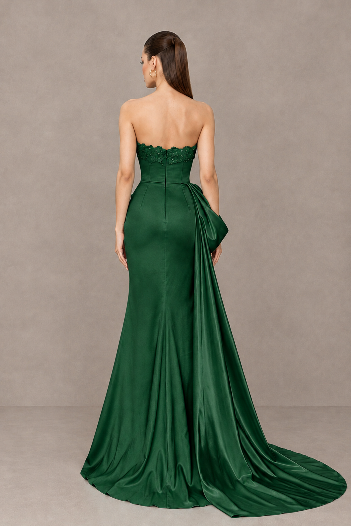 BOLODOO Emerald Green Strapless Satin Prom Dress with Draped Side Train - Emerald Green - Emerald_Green_2