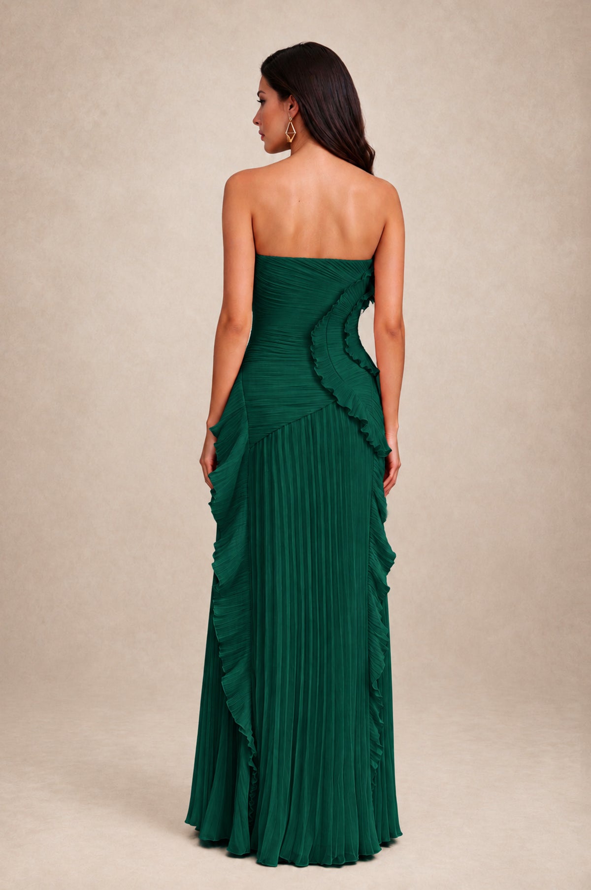 BOLODOO Emerald Green Strapless Ruffle Pleated Slit Evening Gown - Emerald Green - Emerald Green_2