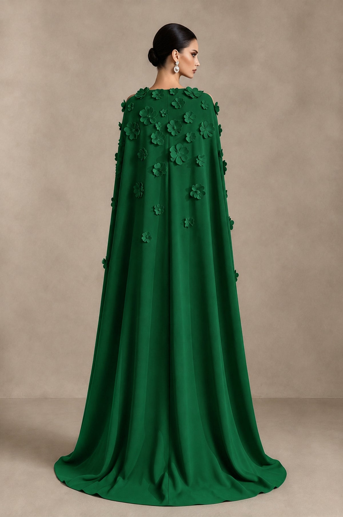 BOLODOO Emerald Green 3D Floral Applique Cape Formal Dress - Emerald Green - Emerald Green_2