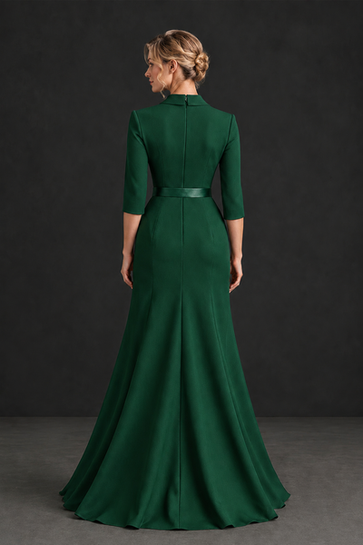 BOLODOO Emerald Green Lapel Ruffle Mother of the Bride Dress with Belt - Emerald Green - Emerald Green_2