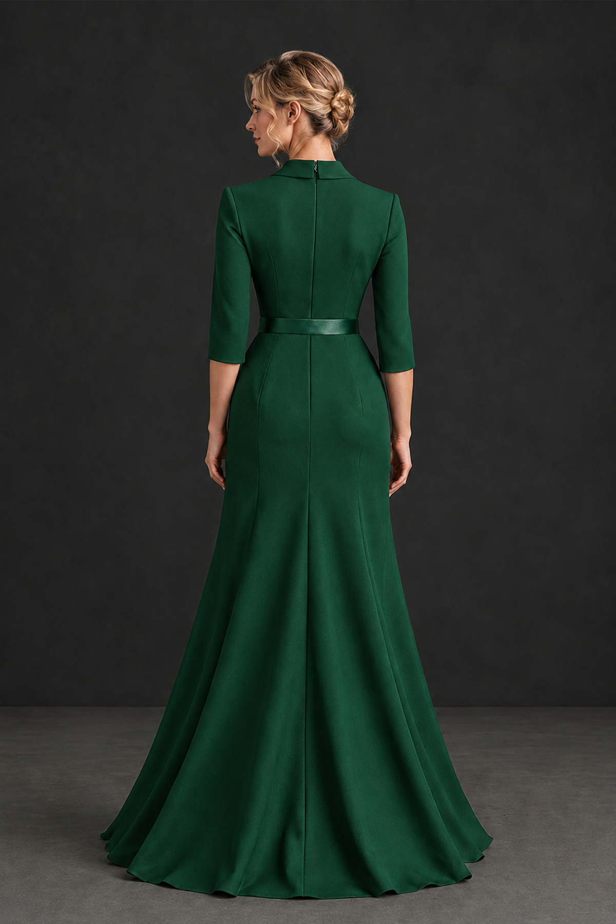 BOLODOO Emerald Green Lapel Ruffle Mother of the Bride Dress with Belt - Emerald Green - Emerald Green_2