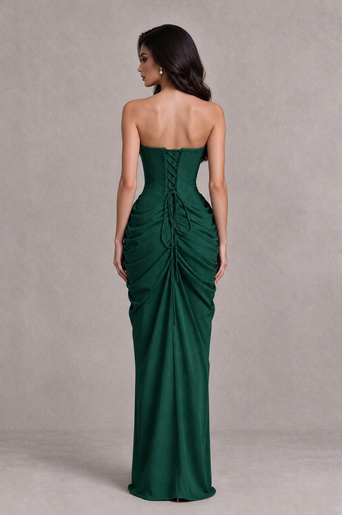 BOLODOO Emerald Green Strapless Ruched Corset Evening Gown - Emerald Green - Emerald Green_2
