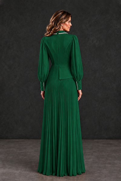 BOLODOO Emerald Green Long Sleeve Pleated Mother of the Bride Dress - Emerald Green - Emerald Green_2