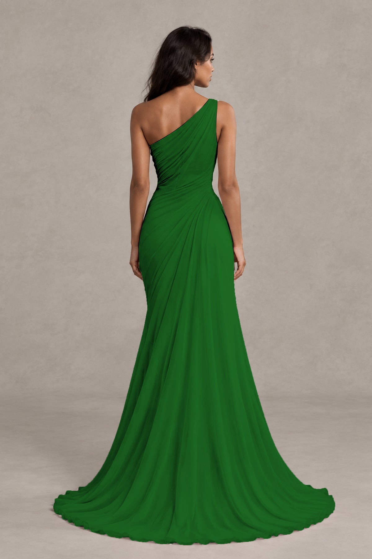 BOLODOO Emerald Green One-Shoulder Floral Ruched Maxi Dress - Emerald Green