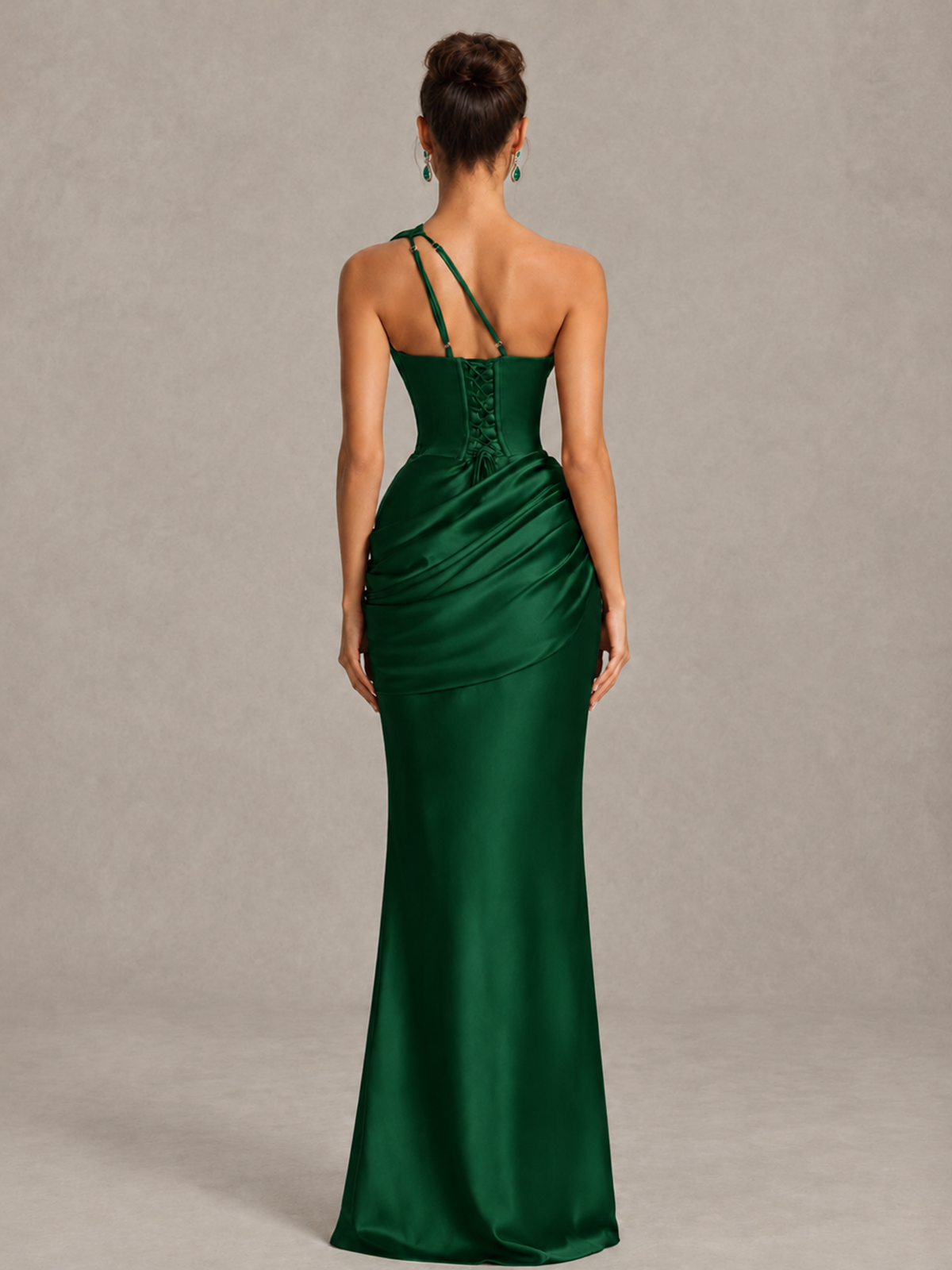 BOLODOO Emerald Green One-Shoulder Cutout Satin Mermaid Prom Dress - Emerald Green - Emerald Green_2