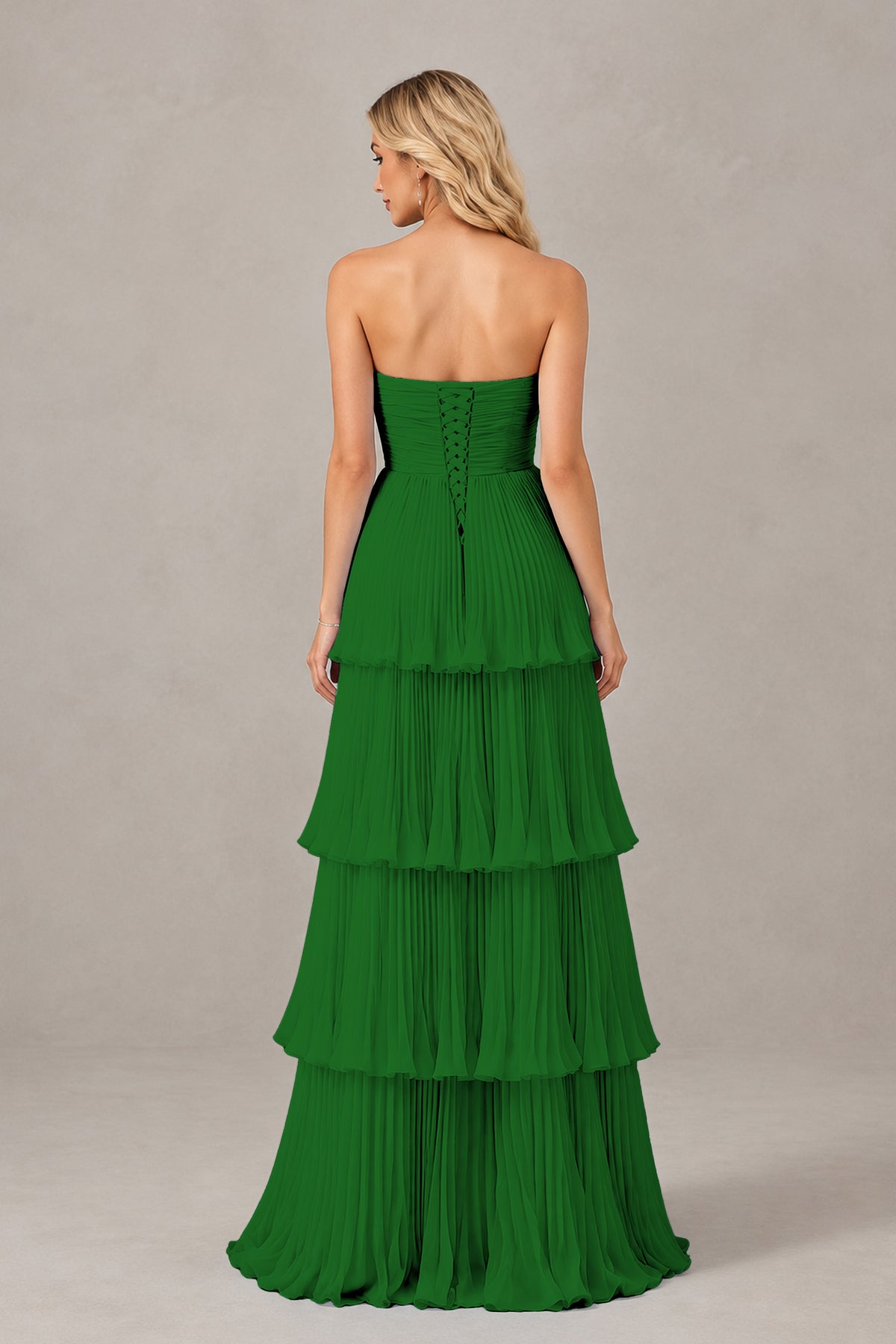 BOLODOO Emerald Green Strapless Tiered Chiffon Maxi Dress - Emerald Green