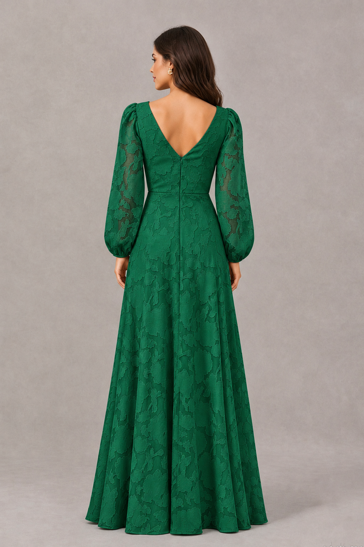 BOLODOO Emerald Green Long Sleeve V-Neck A-Line Mother of the Bride Dress - Emerald Green - Emerald Green_2