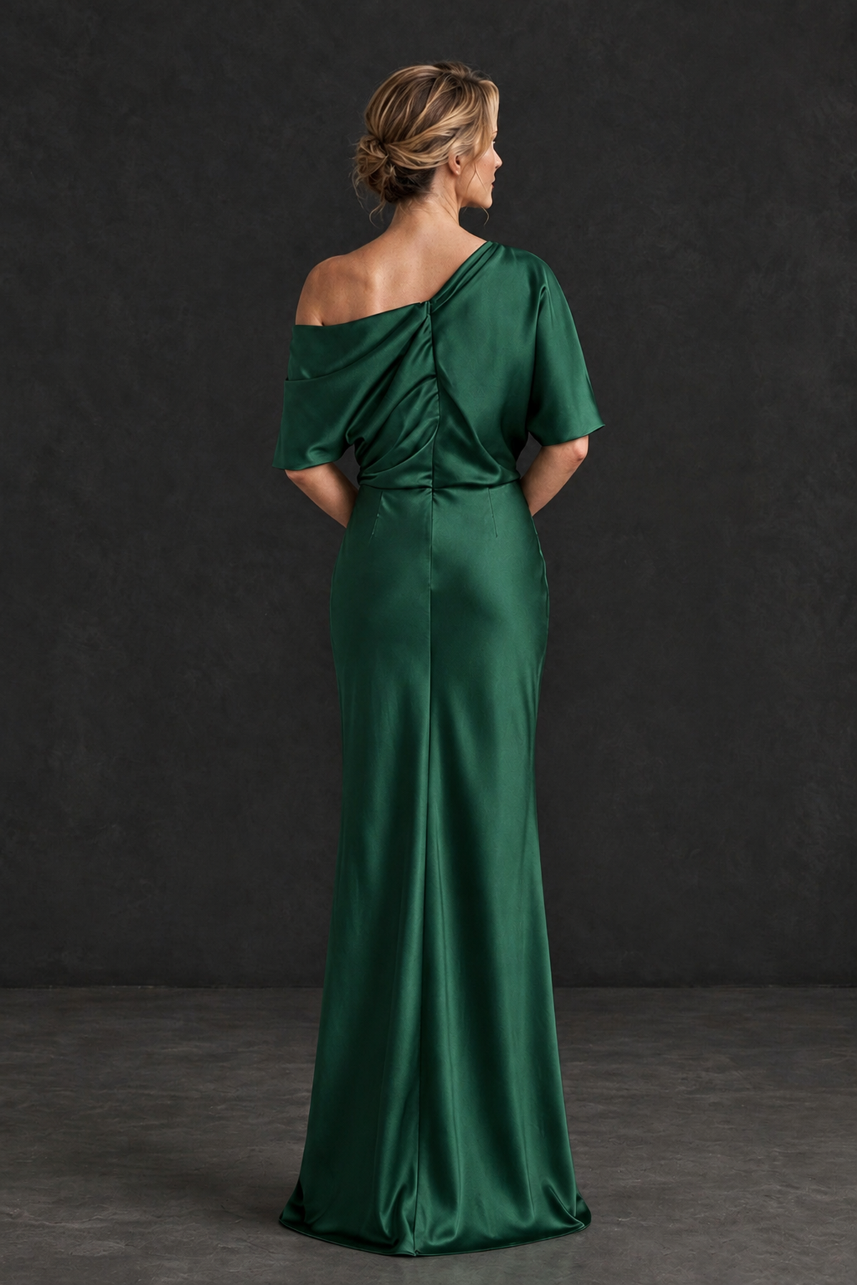 BOLODOO Emerald Green Satin Asymmetric Mother of the Bride Dress - Emerald Green - Emerald Green_2