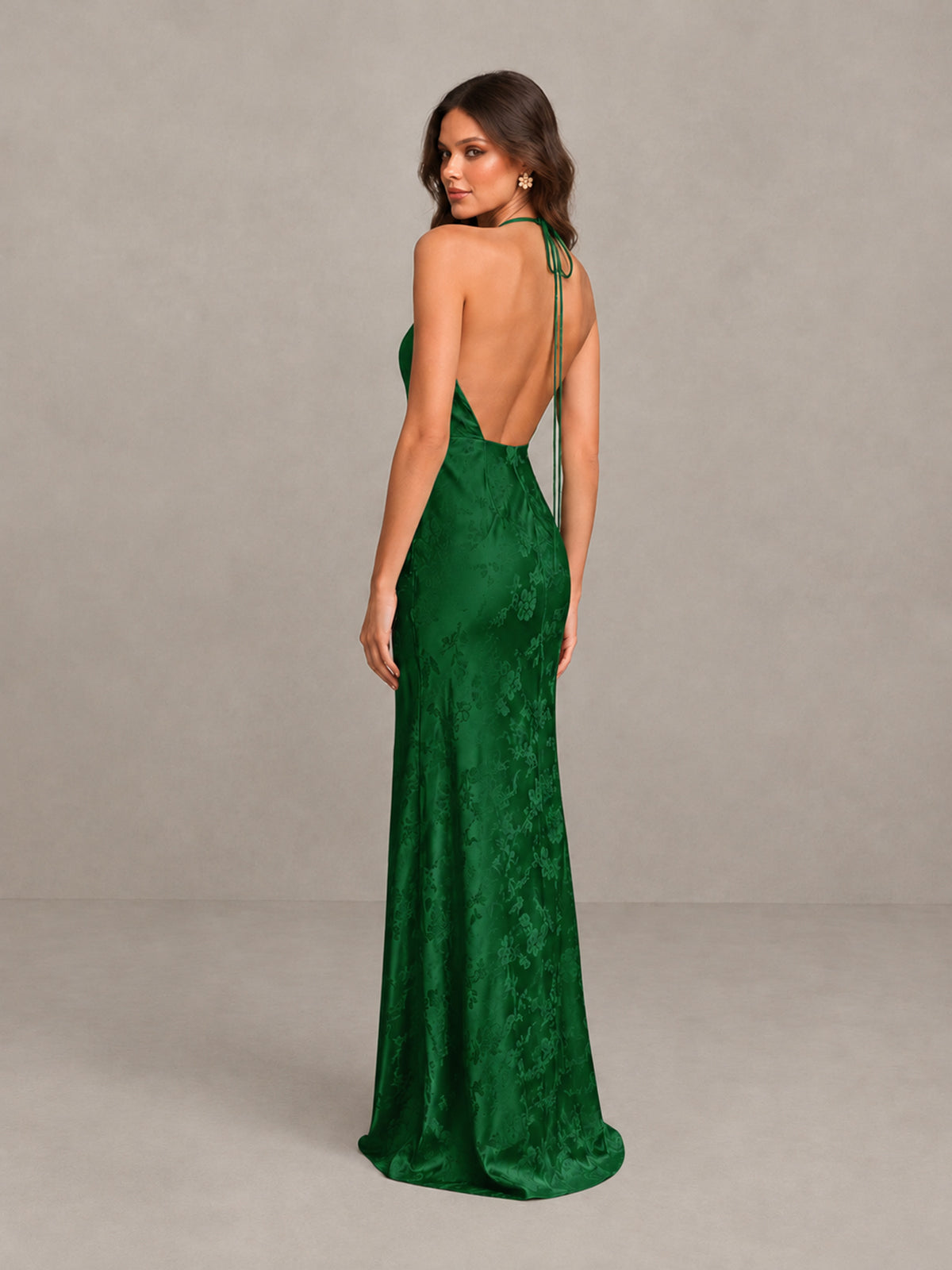 BOLODOO Emerald Green Floral Satin Open-Back Bridesmaid Dress - Emerald Green - Emerald Green_2