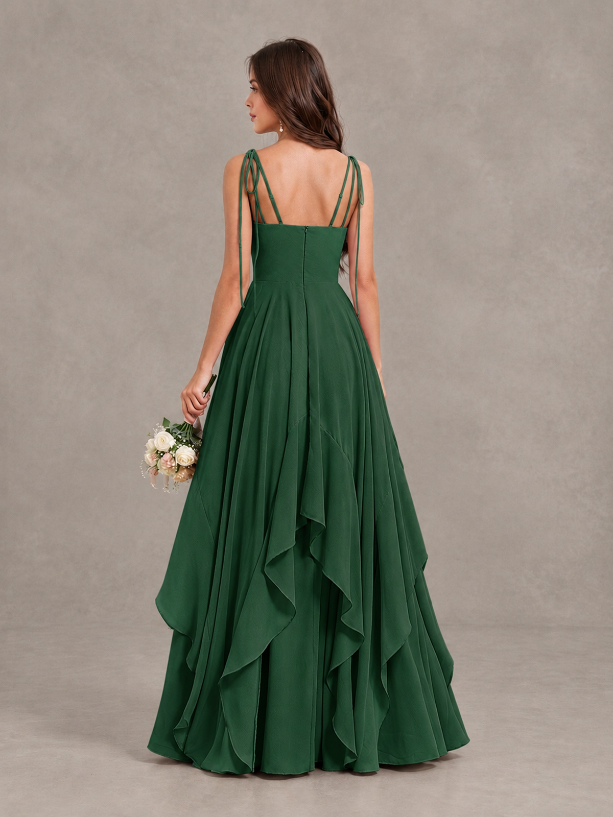 BOLODOO Emerald Green Tie-Strap Ruffle A-Line Bridesmaid Dress - Emerald Green - Emerald Green_2