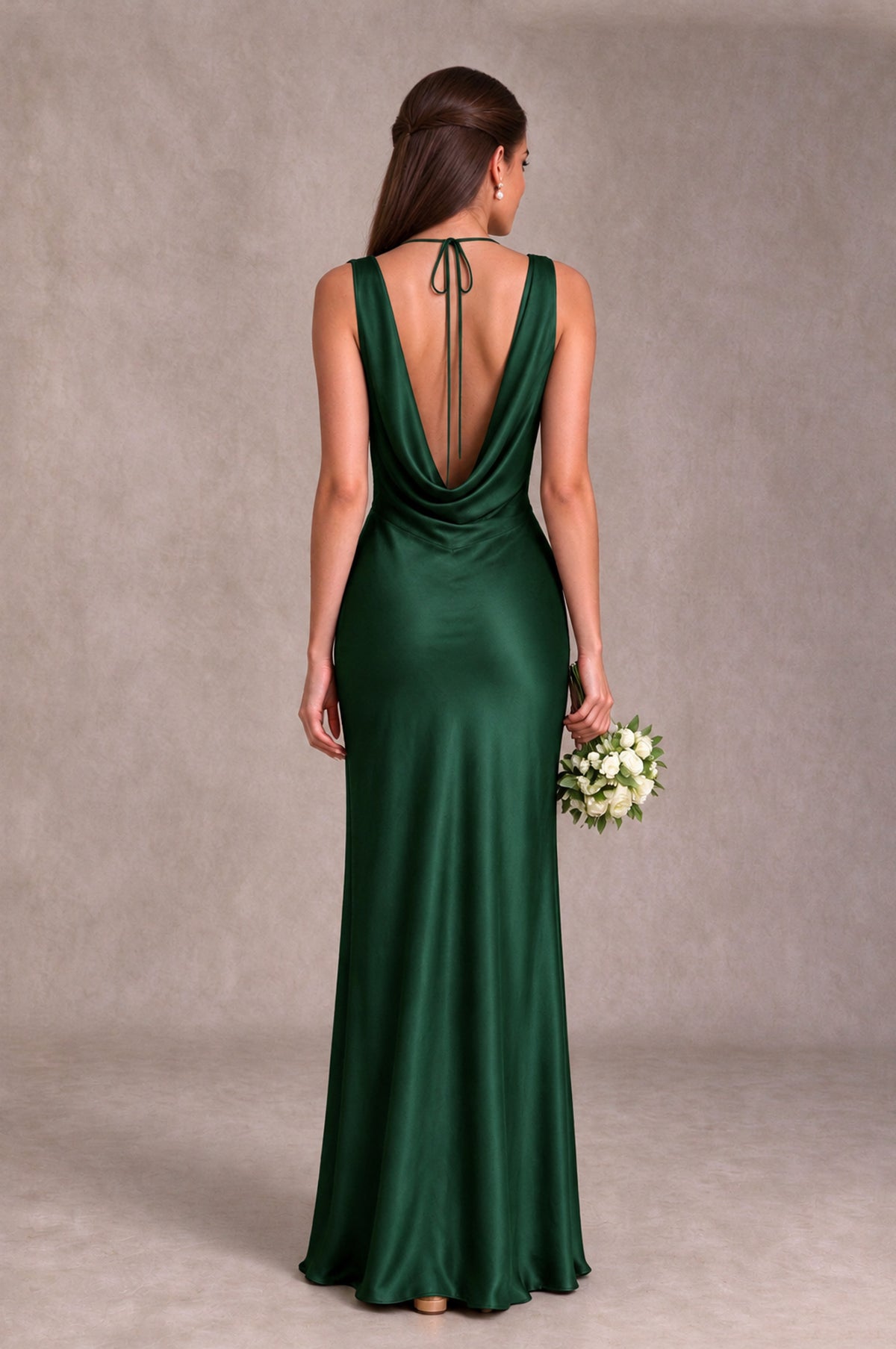 BOLODOO Emerald Green Cowl Neck Open Back Satin Bridesmaid Dress - Emerald Green - Emerald Green_2
