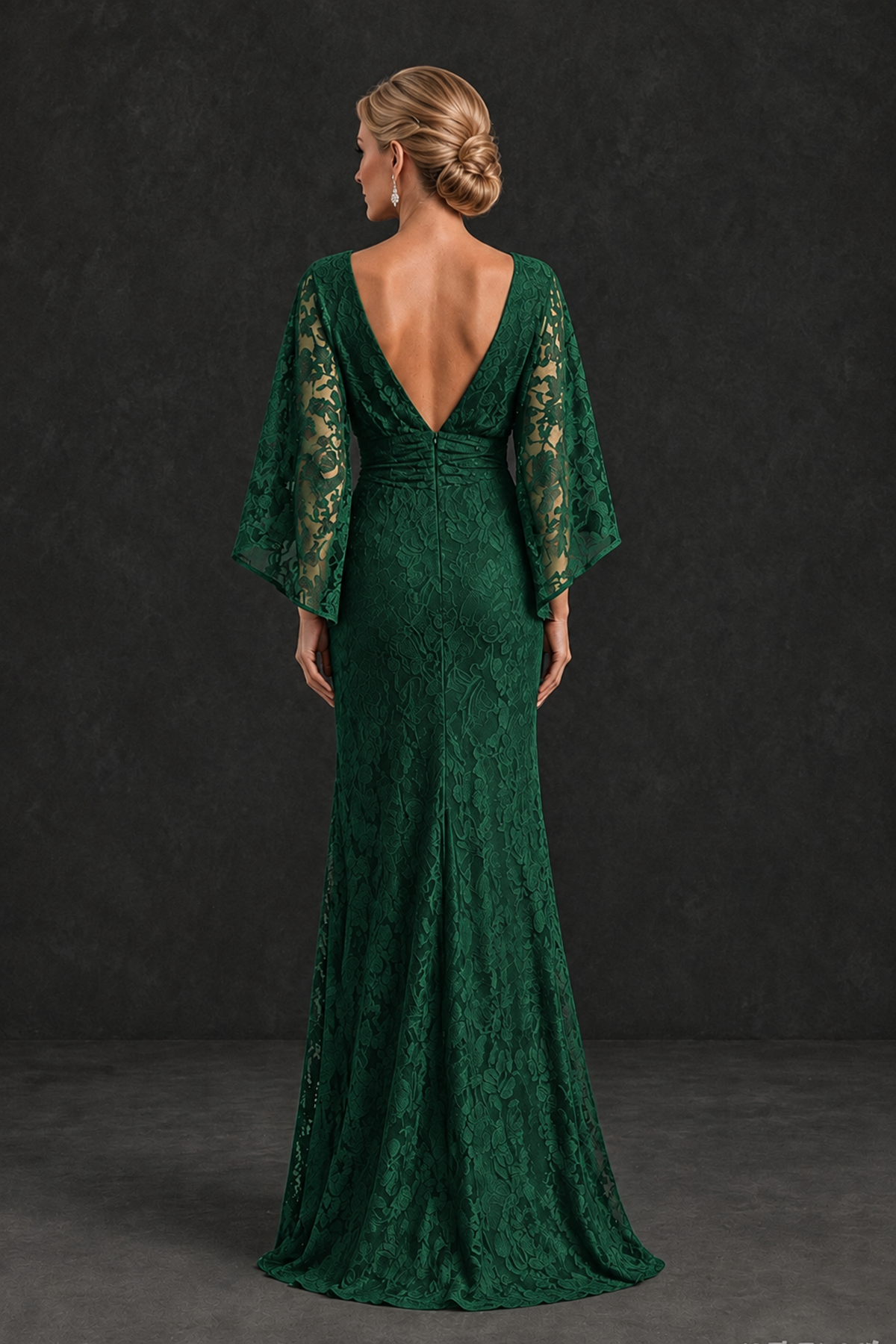 BOLODOO Emerald Green Lace Flutter Sleeve Mother of the Bride Dress - Emerald Green - Emerald Green_2