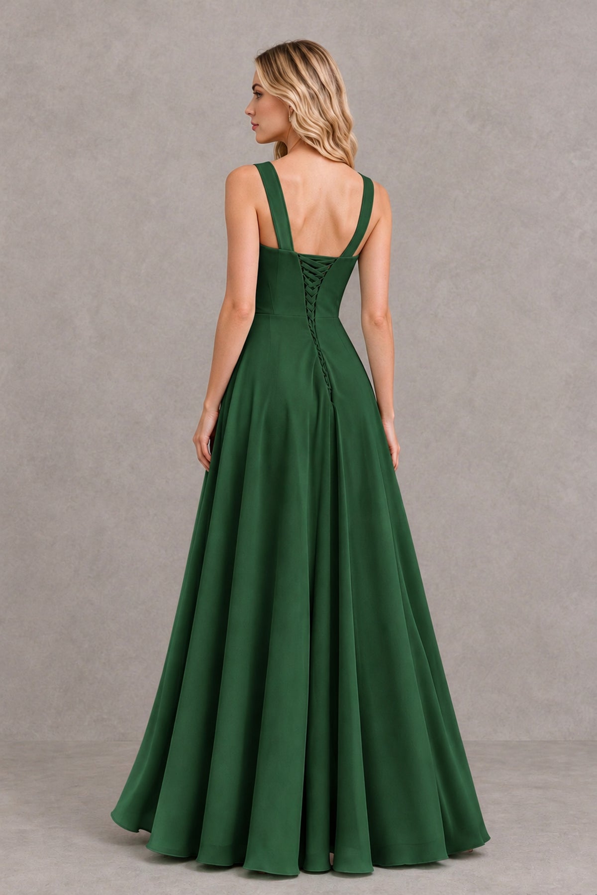 BOLODOO Emerald Green Square Neck Ruffle A-Line Bridesmaid Dress with Slit - Emerald Green - Emerald Green_2