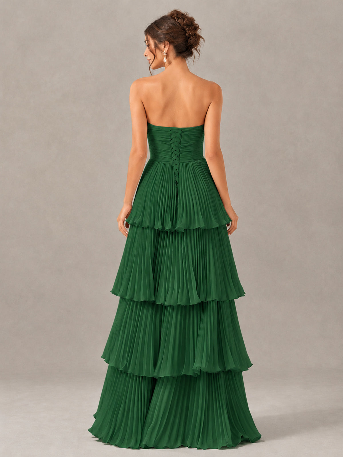 BOLODOO Emerald Green Strapless Tiered Pleated Bridesmaid Dress - Emerald Green - Emerald Green_2