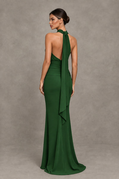 BOLODOO Emerald Green Chiffon Halter Maxi Formal Wedding Guest Dress - Emerald Green - Emerald Green_2