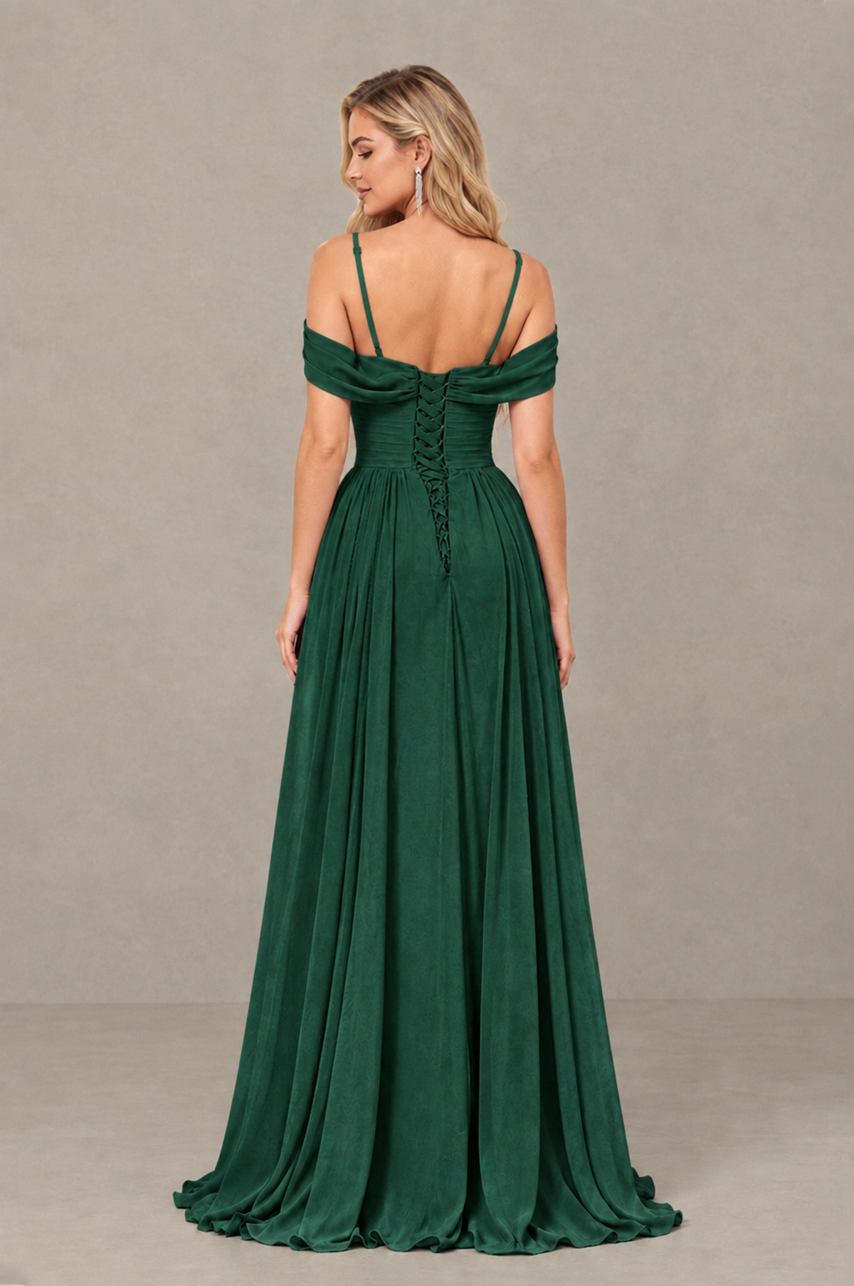 BOLODOO Emerald Green Off-Shoulder Bridesmaid Dress with Slit - Emerald Green