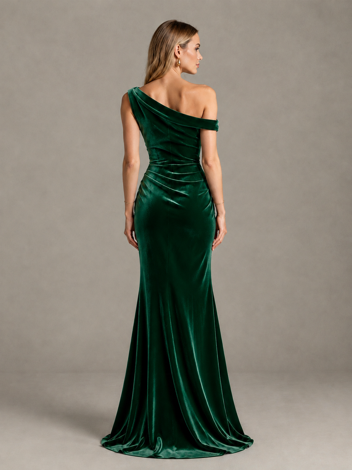 BOLODOO Emerald Green One-Shoulder Velvet Mermaid Evening Gown - Emerald Green - Emerald Green_2