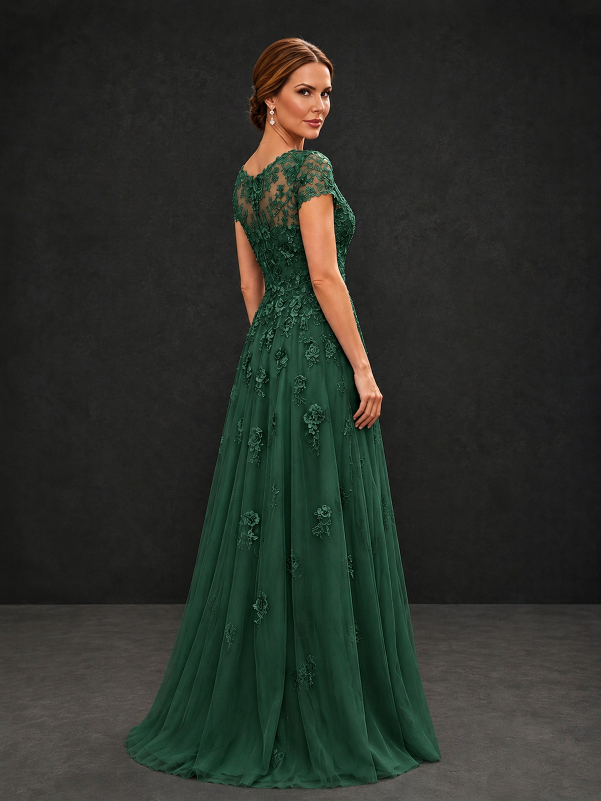 BOLODOO Emerald Green Cap Sleeve Lace Appliqué A-Line Formal Gown | Mother of the Bride Dress - Emerald Green - Emerald Green_2