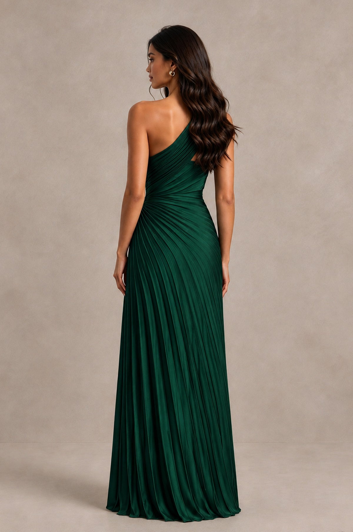 BOLODOO Emerald Green One Shoulder Pleated Evening Dress with Ruched Waist and High Slit - Emerald Green - Emerald Green_2