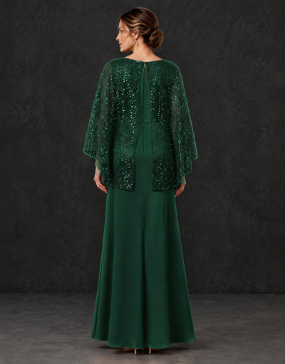 BOLODOO Emerald Green Sparkle Cape Sleeve Mother of the Bride Dress - Emerald Green - Emerald_Green_2