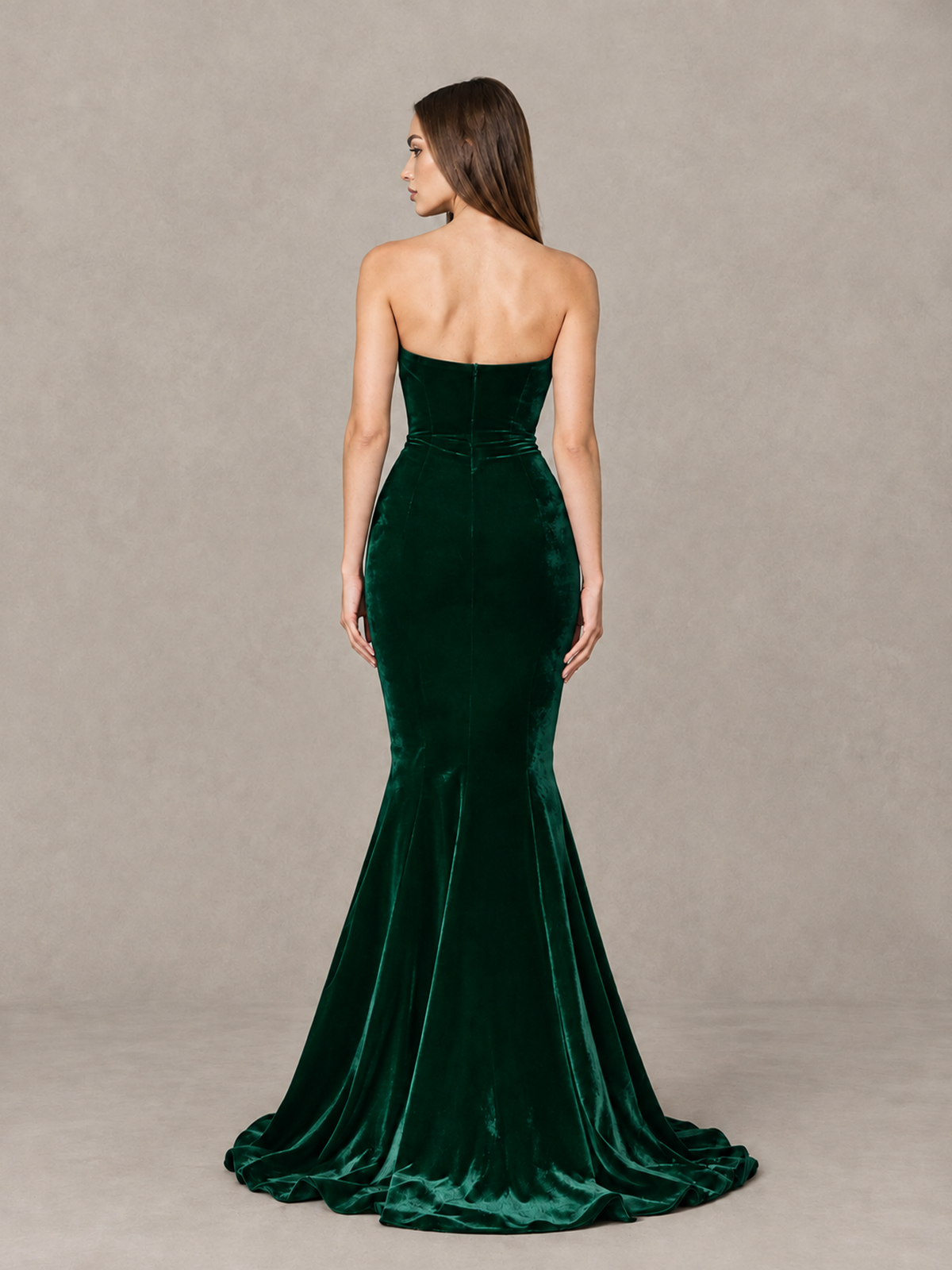 BOLODOO Emerald Green Strapless Sweetheart Velvet-Look Mermaid Evening Dress - Emerald Green - Emerald Green_2