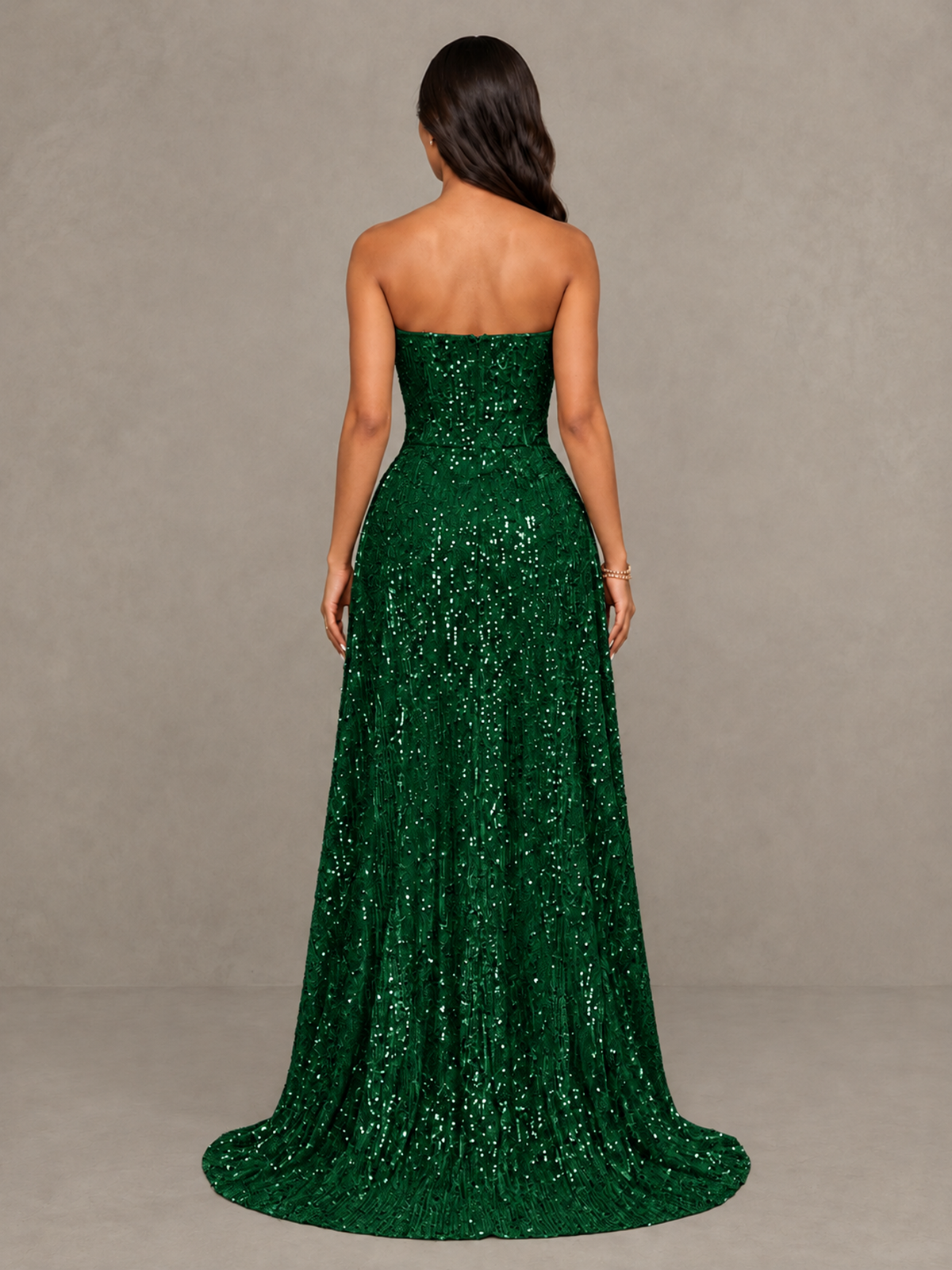 BOLODOO Emerald Green Sequin Strapless Mini Dress with High Low Overskirt - Emerald Green - Emerald Green_2