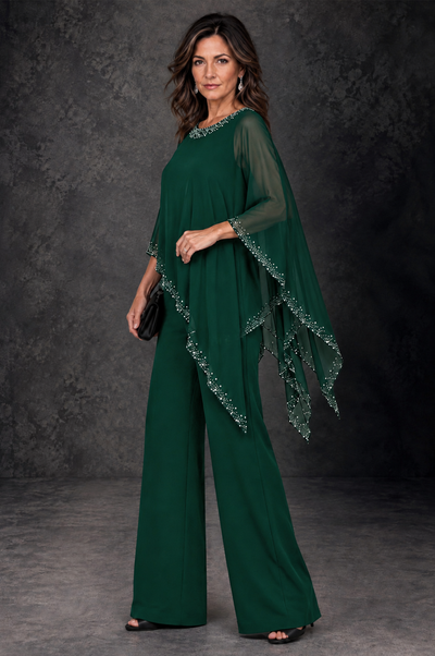 BOLODOO Emerald Green Embellished Cape Mother of the Bride Pantsuit - Emerald Green - Emerald_Green_2