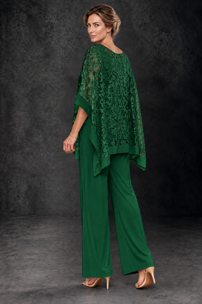 BOLODOO Emerald Green Floral Cape Mother of the Bride Pant Suit - Emerald Green - Emerald_Green_2