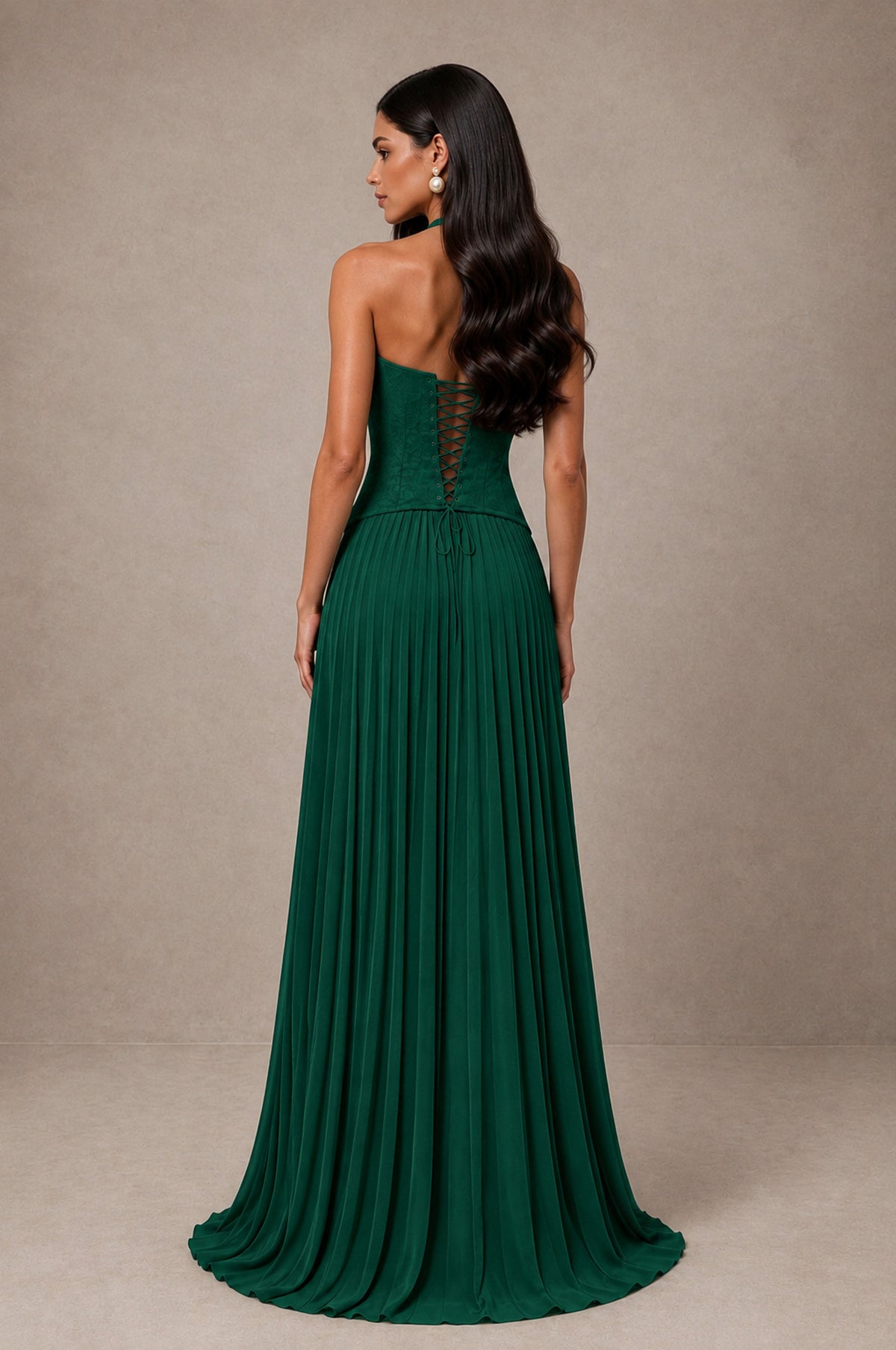 BOLODOO Emerald Green Halter Corset Pleated A-Line Evening Dress - Emerald Green - Emerald Green_2