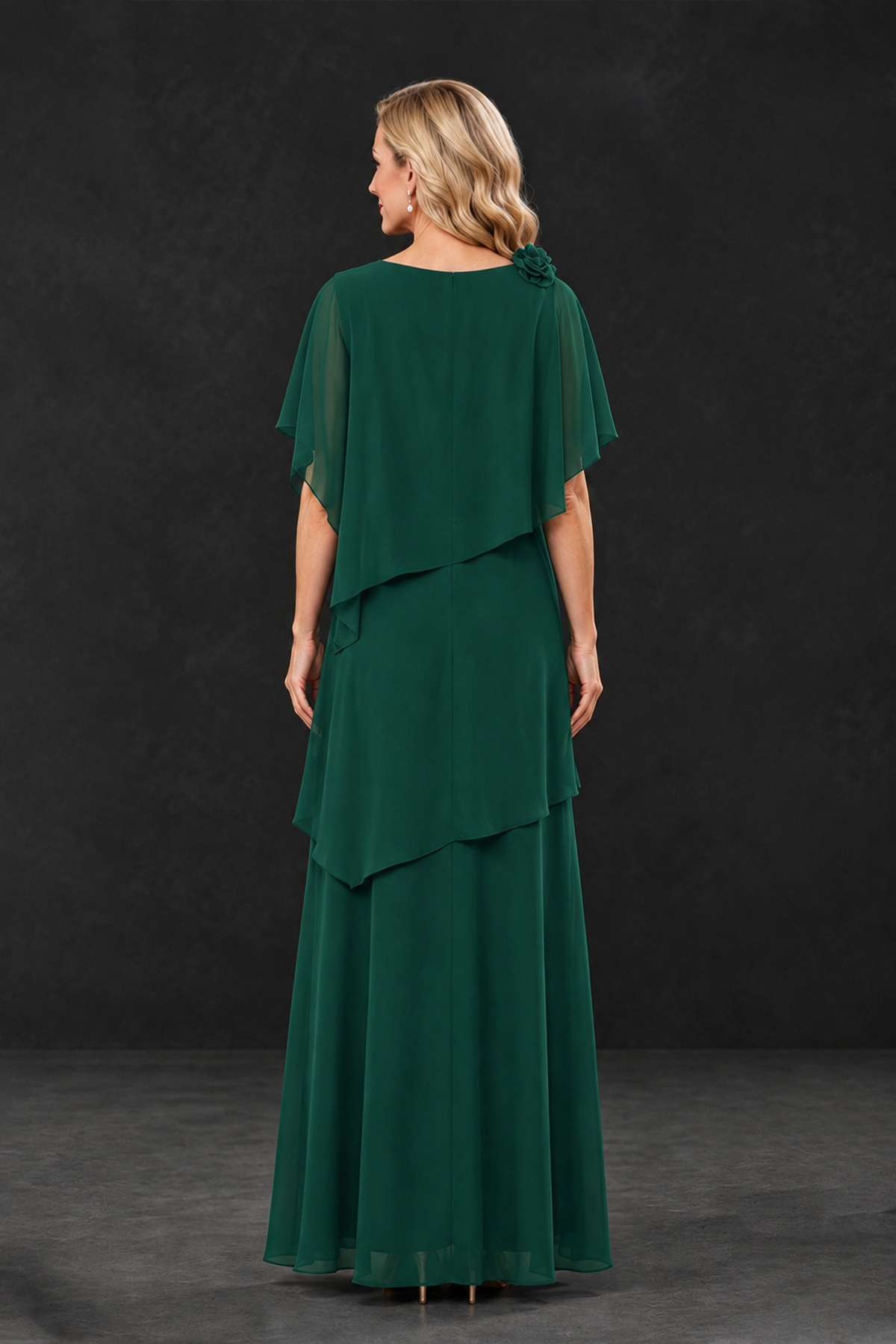 BOLODOO Emerald Green Tiered Flutter Sleeve Mother of the Bride Maxi Dress - Emerald Green - Emerald Green_2