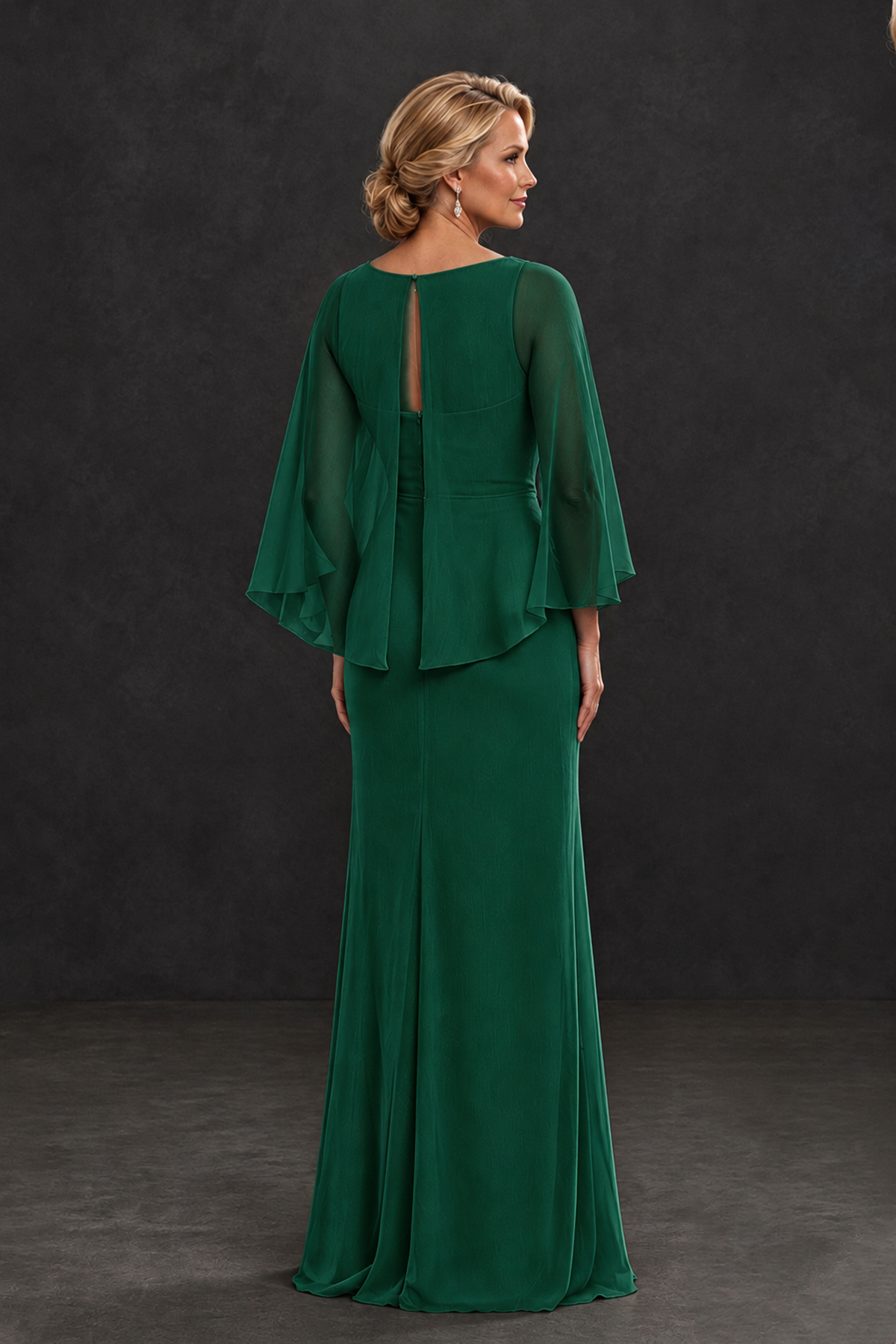 BOLODOO Emerald Green Cape Sleeve Mother of the Bride Dress with Ruched Waist - Emerald Green - Emerald Green_2