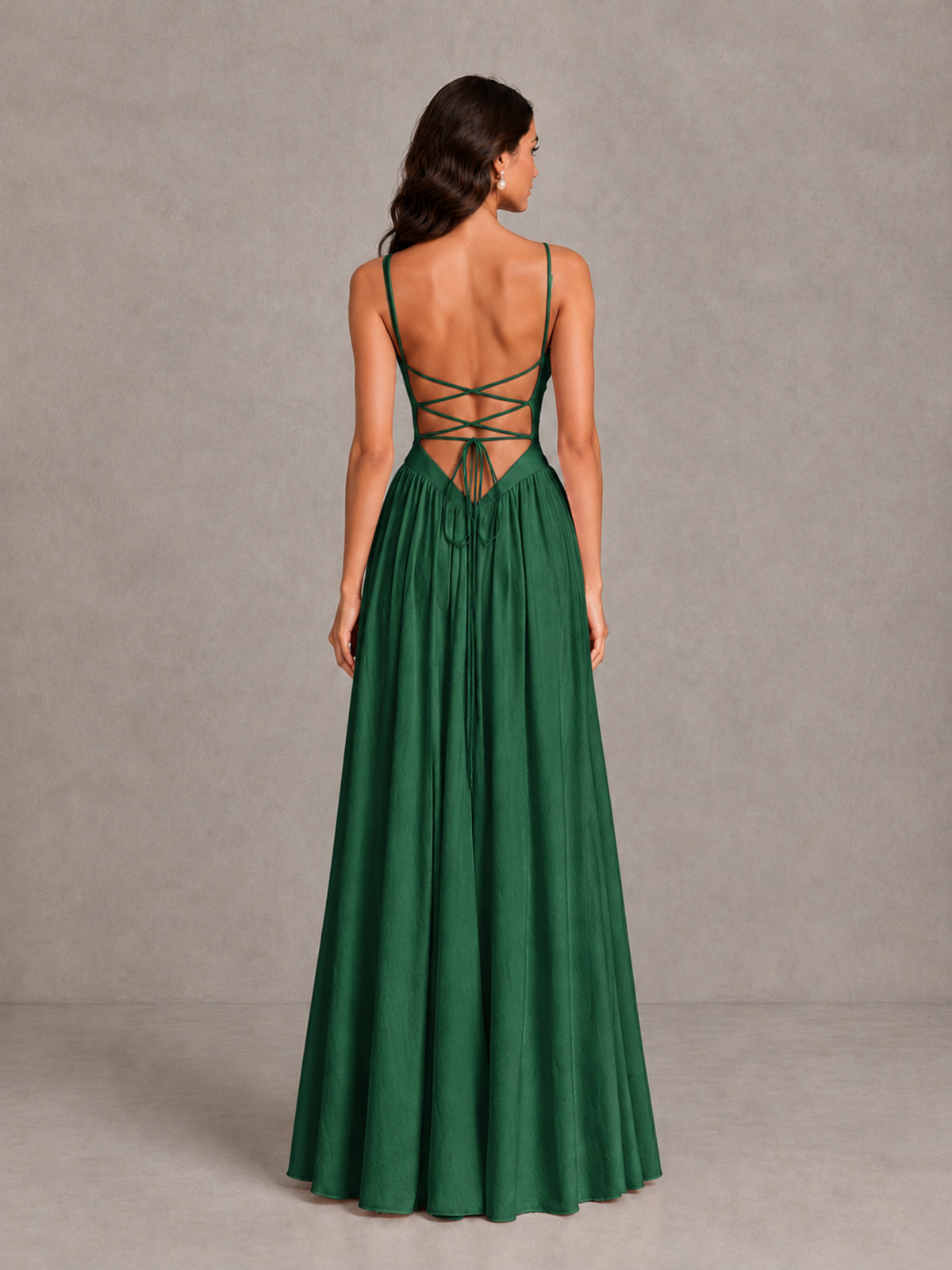 BOLODOO Emerald Green Lace-Up Back A-Line Bridesmaid Dress - Emerald Green - Emerald Green_2