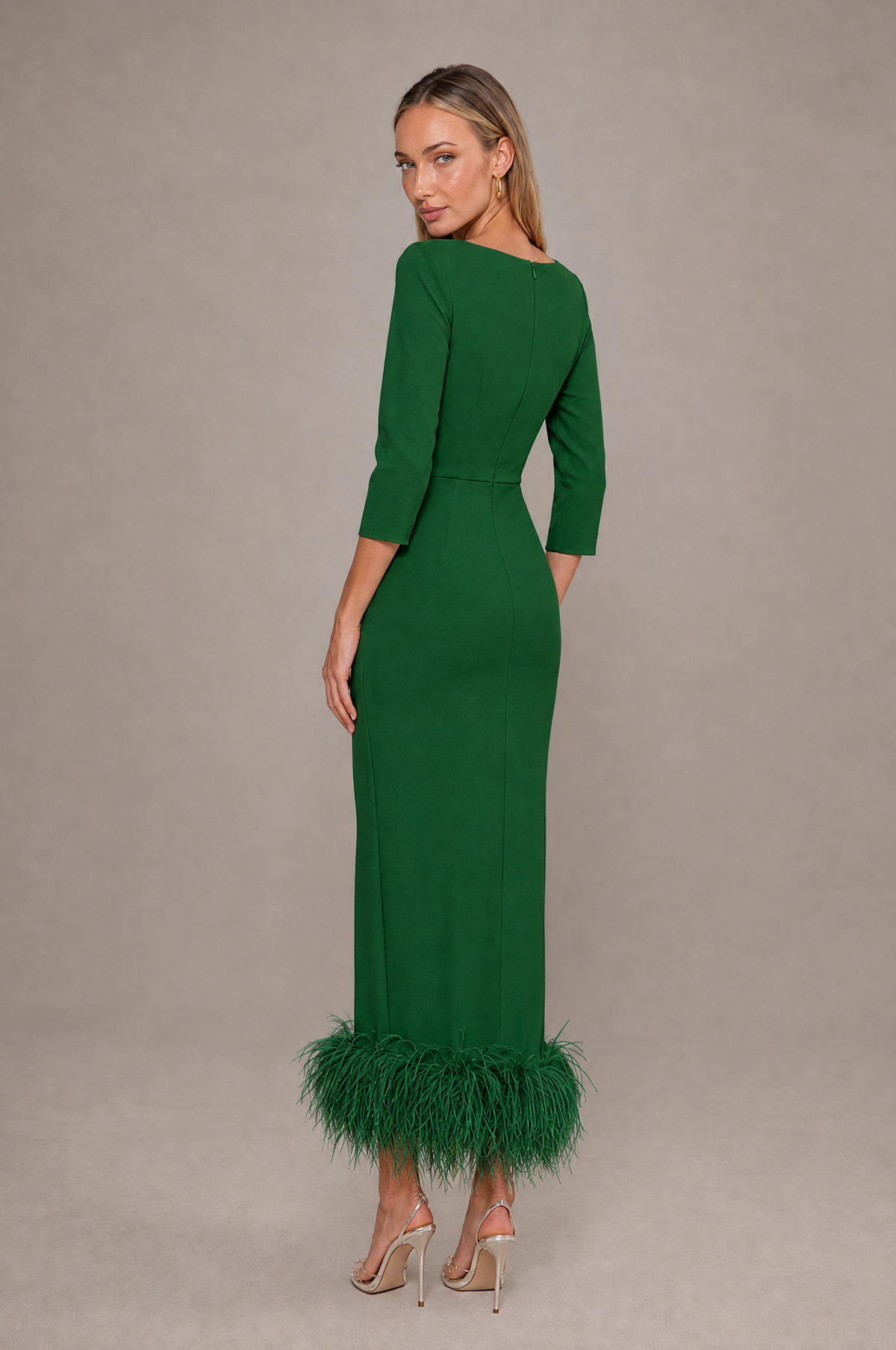 BOLODOO Emerald Green Feather-Trim Twist-Waist Midi Dress - Emerald Green - Emerald_Green_2
